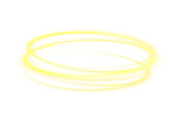Naklejka premium Golden circle light PNG illustration. Luminous fire trail on a transparent background. Light round line with glowing particles and abstract digital design element.