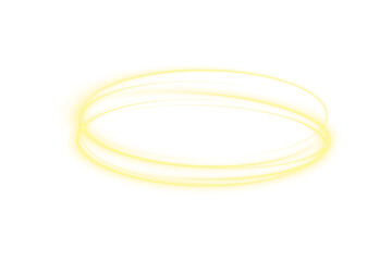 Naklejka premium Golden circle light PNG image. Luminous fire trail on transparent background. Light round line with advantage effect and glowing particles for modern creative advertising.