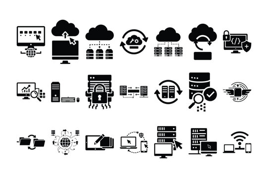 Cloud Computing and Cyber Security Vector Icon Set