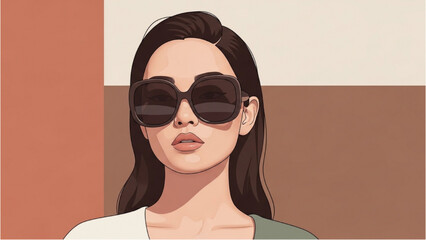 Woman wearing sunglasses stands against colorful wall with brown tones © Stock Image Paradise