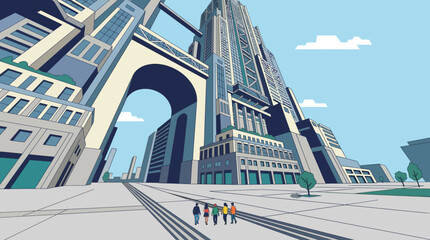 Fototapeta premium Modern Skyscraper Architectural Building with Tall Glass Facade.