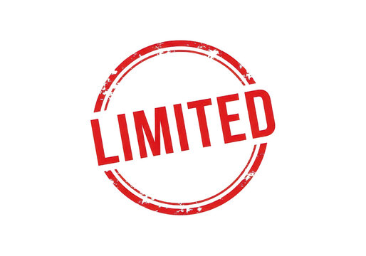 Red grunge rubber stamp impression featuring the word limited inside a circular border frame isolated on a transparent background