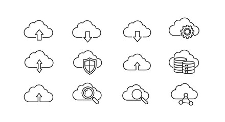 Fototapeta premium Cloud computing icons set with various symbols for data storage and management services online