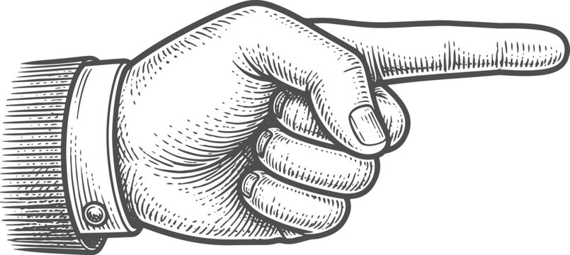 Vintage Pointing Hand Illustration Vector, Retro Hand Icon for Design