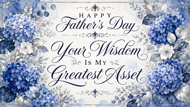 Beautiful blue hydrangea flower border frame with  father day greeting card design illustration