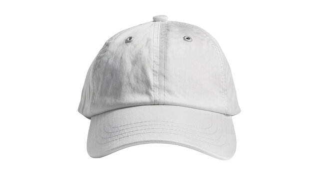 White baseball cap with curved brim and stitched details