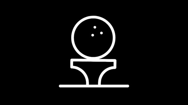 Simple white outline icon of a golf ball on a tee against a black background