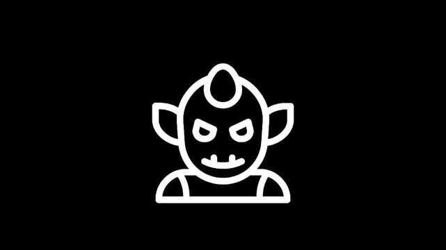 Stylized white outline of a cartoonish monster head with pointed ears and a single horn