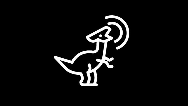Dinosaur with sound waves icon, representing communication or broadcasting in a prehistoric context