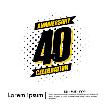 40th years anniversary celebration emblem. black anniversary logo isolated with ribbons on white background. vector illustration template design for web banner