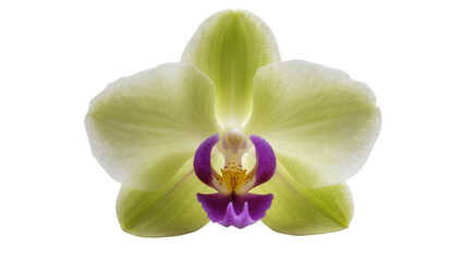 Pale green orchid flower with purple center © Thaddeus