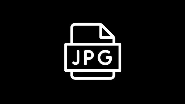 Simple white line art icon of a JPG file format on a black background