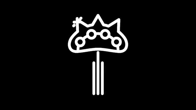 Abstract white icon resembling a stylized alien spaceship or creature on a black background