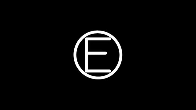 Minimalist white letter E inside a circle on a black background