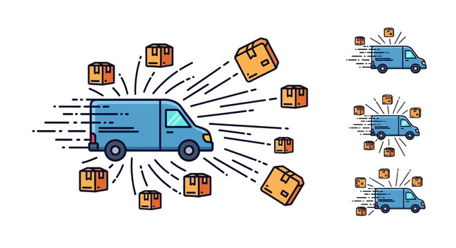 Delivery vans rapidly dispatching parcels.