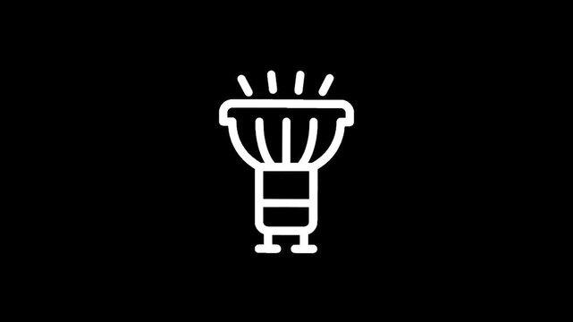 Simple white line icon of a modern LED light bulb on a black background