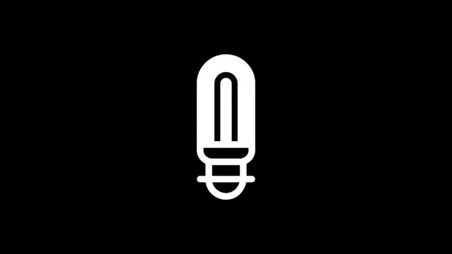Simple white fluorescent light bulb icon on a black background, representing ideas and energy