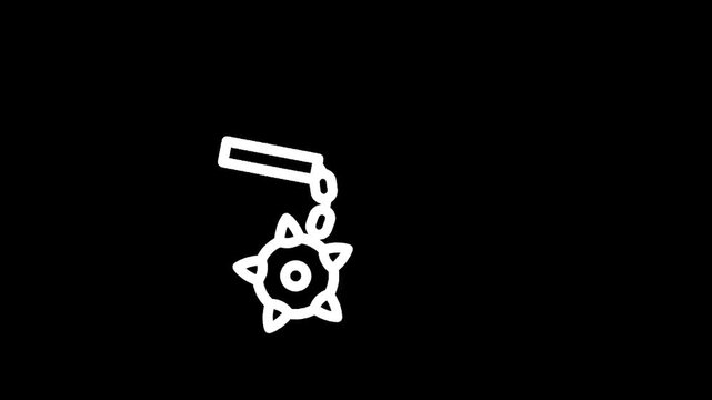 White line icon of a medieval mace weapon on a black background