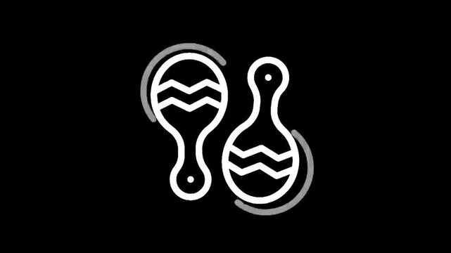 Simple line art icon of two maracas on a black background, representing music and rhythm