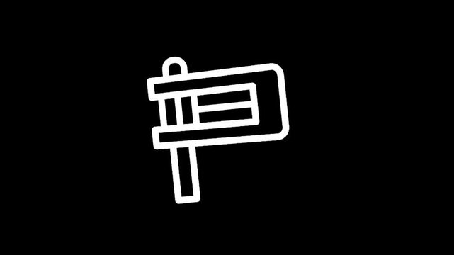Simple white line art icon of a gragger on a black background