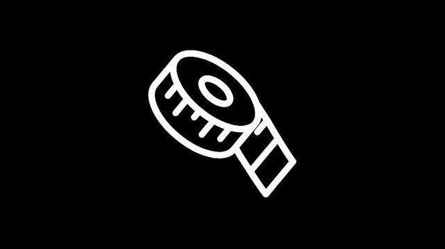 Simple white outline icon of a measuring tape on a black background