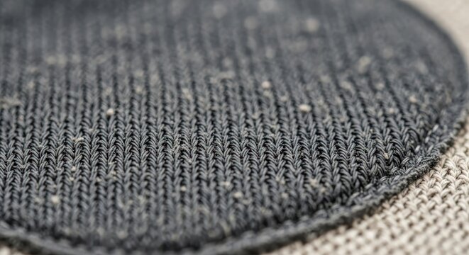 Extreme Close-up of Dark Woven Fabric Texture with Visible Fibers and Subtle Dust Particles