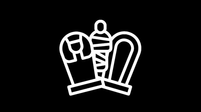 Ancient Egyptian sarcophagus and mummy icon on black background, minimalist design