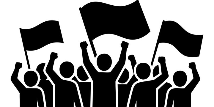 A group of people are protesting with flags in their hands.