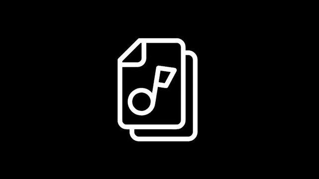 Simple white music file icon on a black background, representing audio documents