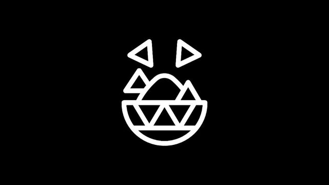 Simple white line drawing of nachos in a bowl against a black background