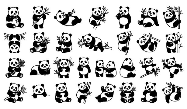 Cute Panda Character Poses Cartoon Animal Vector Collection Bundle