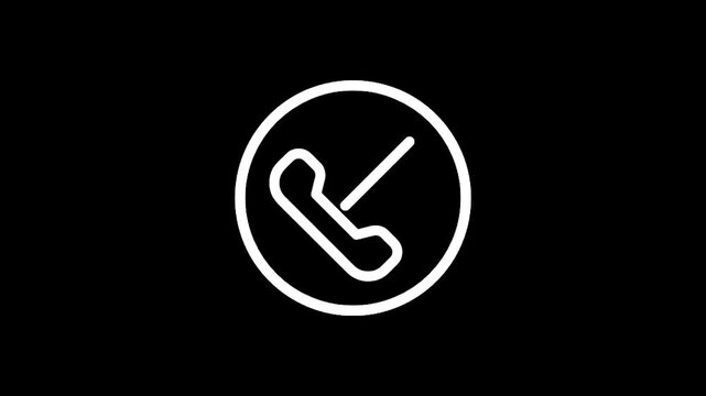 Minimalist white telephone icon with a checkmark inside a circle on a black background
