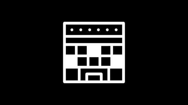 Simple white icon of a building with multiple windows and a keyboard at the bottom