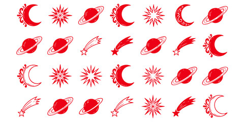 Planets and moons orbit around suns and stars in celestial artwork © Dhani