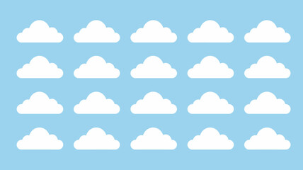 Obraz premium Collection of cute white clouds arranged in grid pattern on light blue sky background