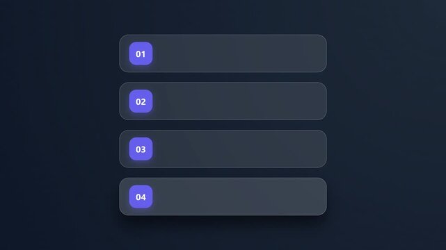 Clean Animated List with Four Numbered Steps on a Dark Background