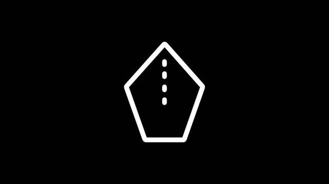 Minimalist white geometric shape with dotted line and abstract base on black background