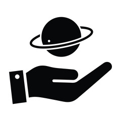 Fototapeta premium Saturn planet hovering above open hand palm