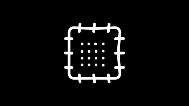 Simple white square patch icon with dots inside on a black background