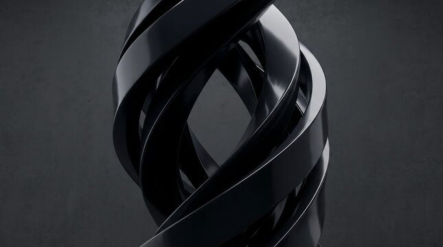 Twisted black fabric ribbon in abstract minimalist close-up on dark background