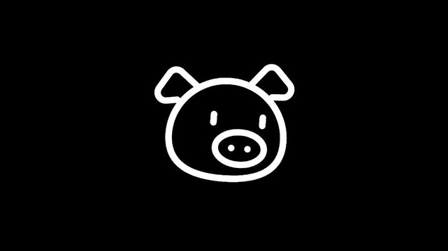 Simple white outline of a cute pig face on a black background
