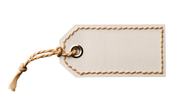 Blank beige paper gift tag with braided twine and stitched edge