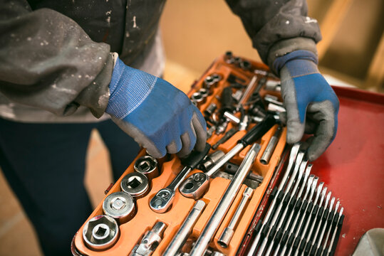 Senior man with tool box