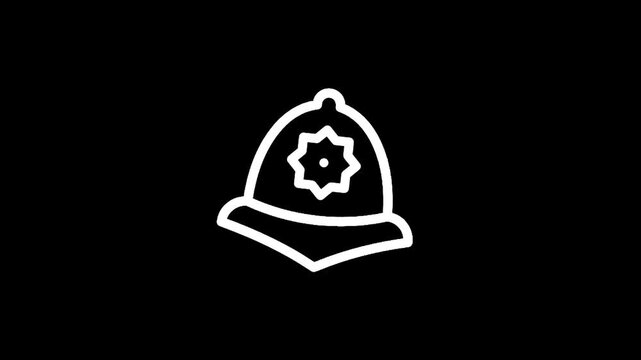 Iconic British police helmet symbol in white outline on a black background