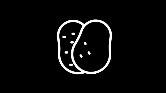 Simple white outline of two potatoes on a black background, minimalist design
