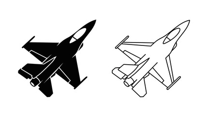Jet Fighter Silhouette And Line Art On White Background © Photo Sell