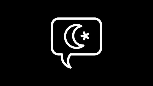 Islamic crescent moon and star symbol inside a speech bubble icon on black background