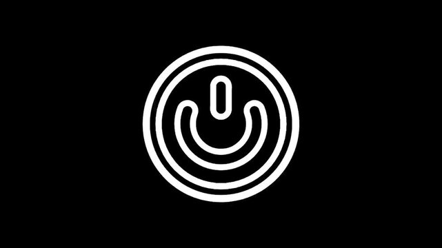 Minimalist white power button icon on a solid black background, representing technology and control