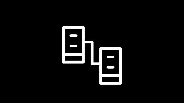 Simple line art icon representing two connected servers on a black background