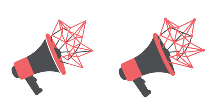Megaphone with network connection nodes icon